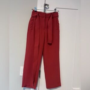 Wilfred Crimson High-Waist Paperbag Trousers with Tie Belt